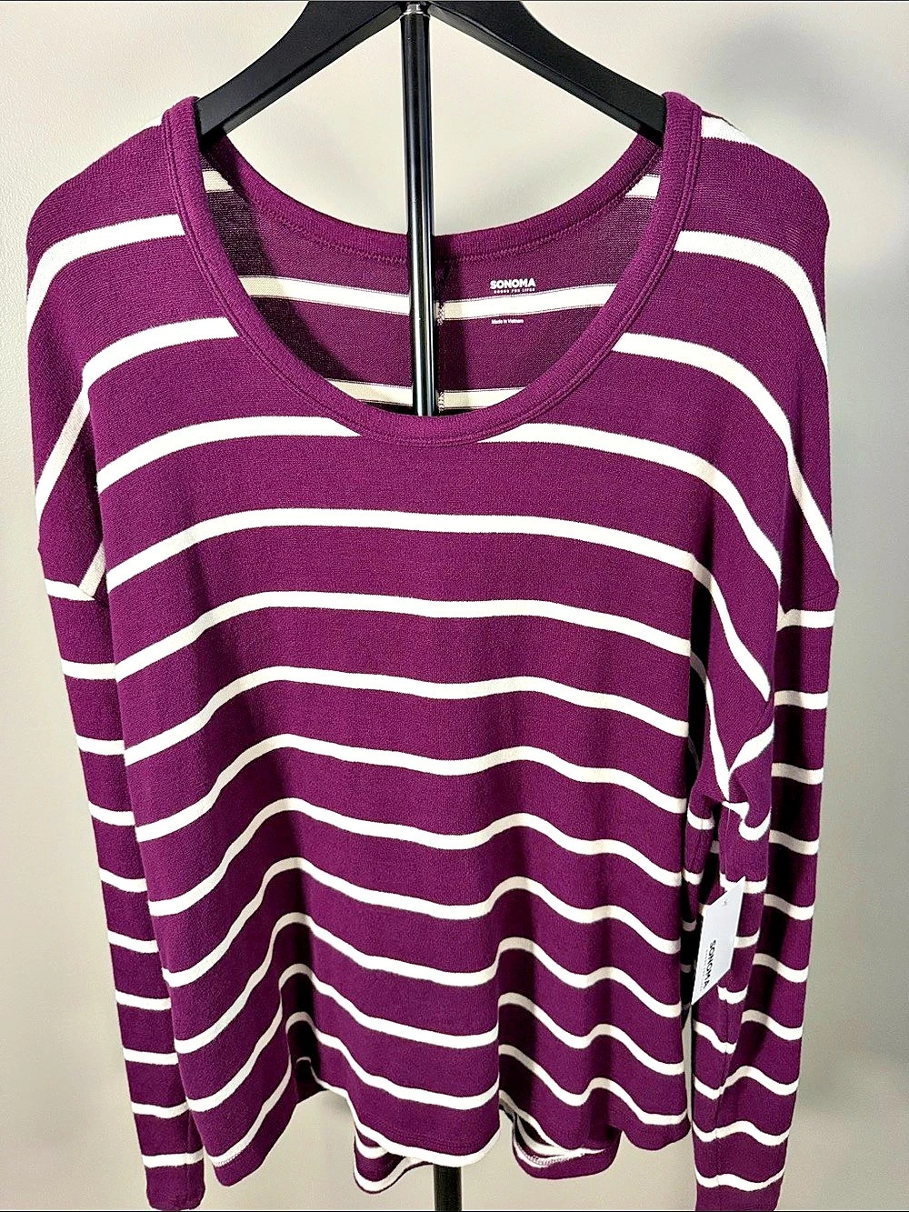 Sonoma Striped Crewneck Purple & White Size XL NWT